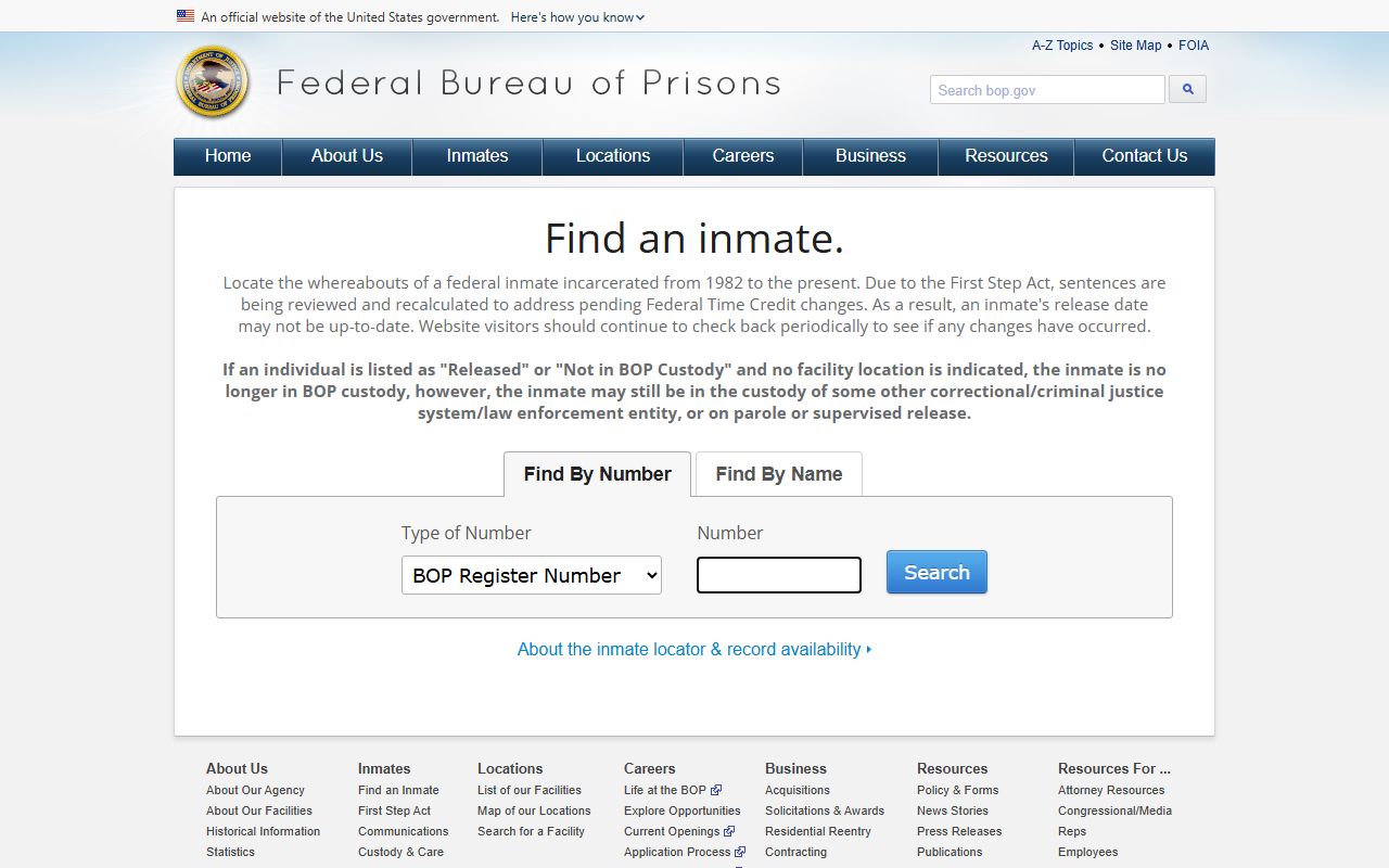 Federal Bureau of Prisons inmate locator for federal custody after a Union County arrest